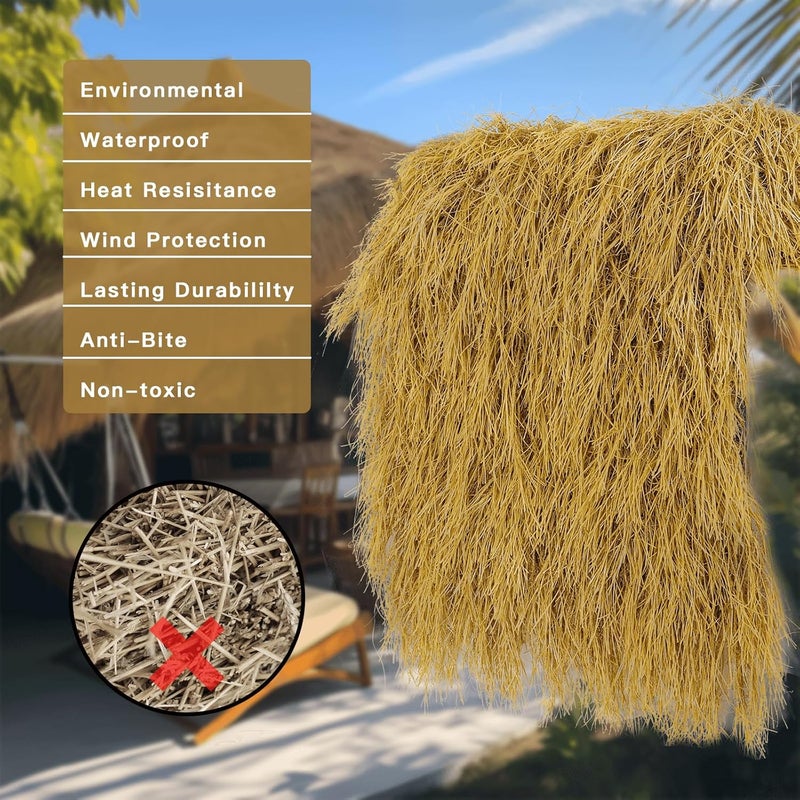 NAHARO Tiki Thatch Grass Roof, Mexican Artificial Straw Roll for Tiki Bar Hut Party Garden Fence Patio DIY Crafts,Palapa Thatch Roofing Duck Blind Grass Hay Bales for Decoration (Yellow, 48" x 16") - Image 3
